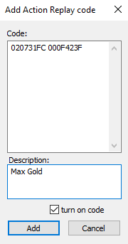 DeSmuME Add Action Replay Code